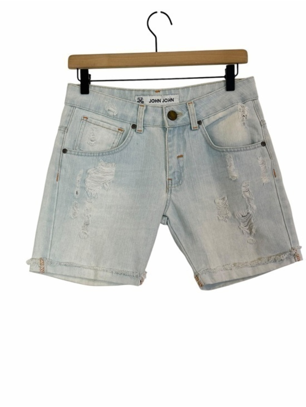 John John Premium Brazilian Denim Distressed Bermuda Shorts Light Wash Size 34